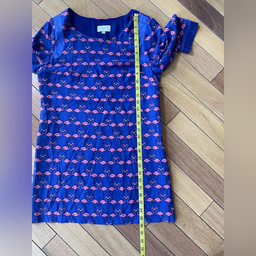 Harlyn Flamingo Print Silk Shift Dress XS Anthropologie Bluepink 3/4 slv Tunic - Picture 6 of 10